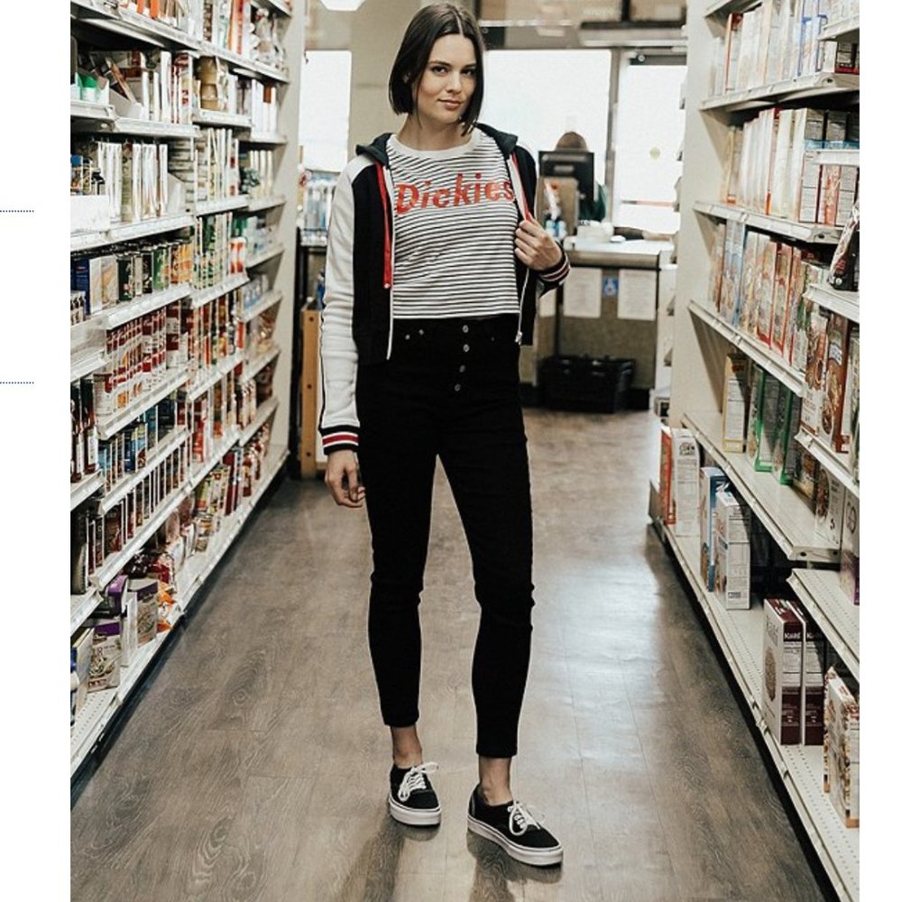 NWT! DICKIES - Stripe Long Sleeve Crop Logo Tee - Picture 4 of 8